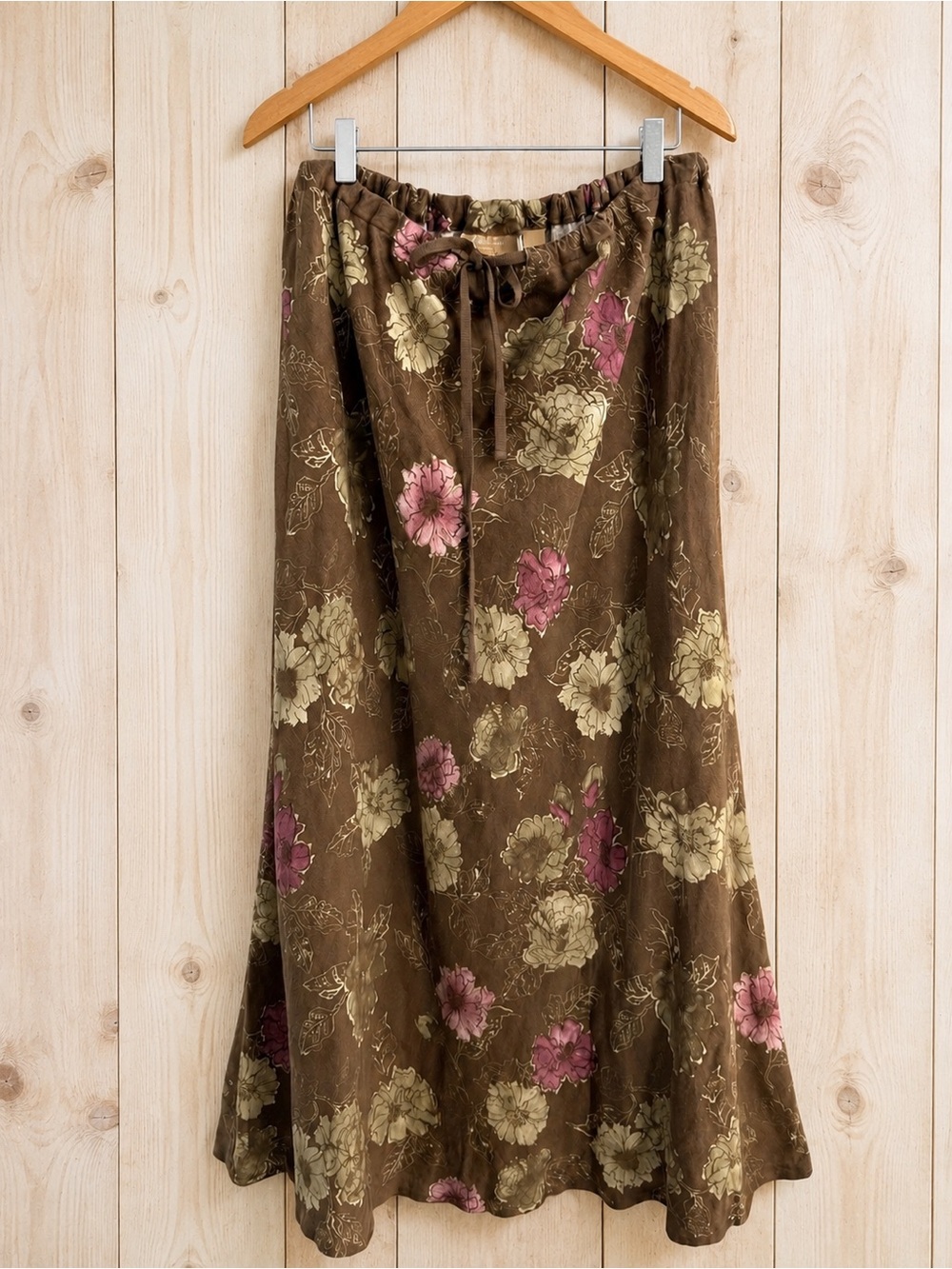 Kate Hill Linen Maxi Skirt Brown Floral Print
